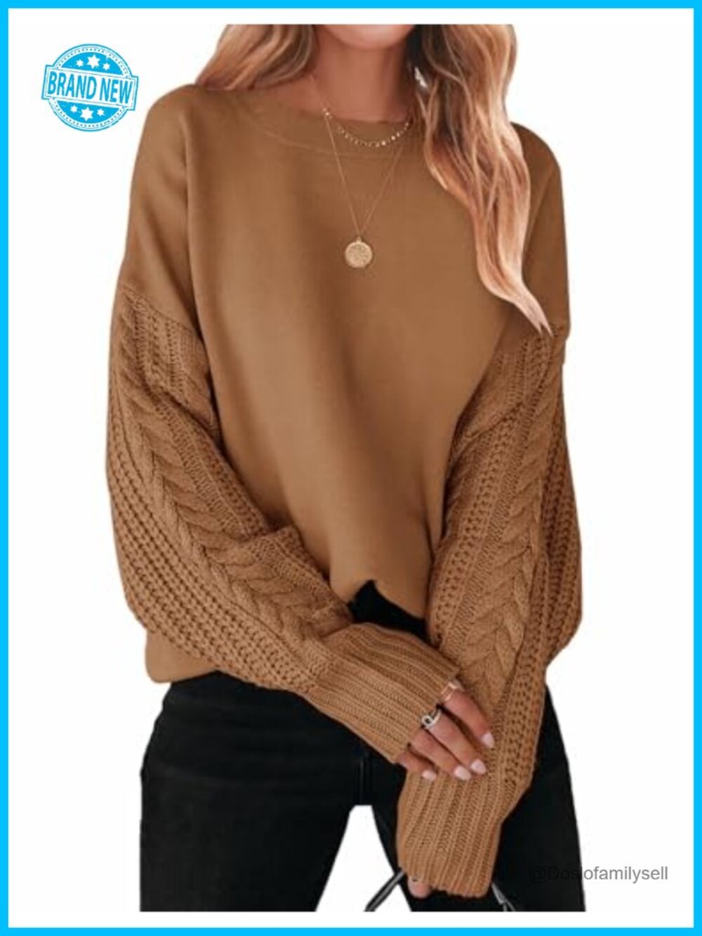 Cable Knit Oversized Tunic Sweater Long Sleeve Drop Shoulder Pullover